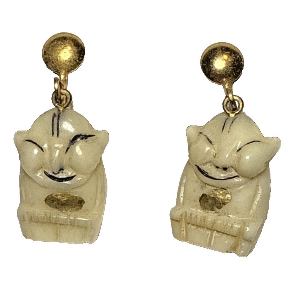 Screw back Cat Earrings Vtg J-6O‎